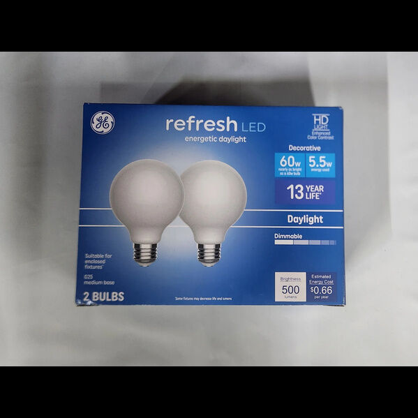 New York, Electronics, USD 16,  GE Refresh LED 60W G25 Globe Bulb, Daylight 5000K