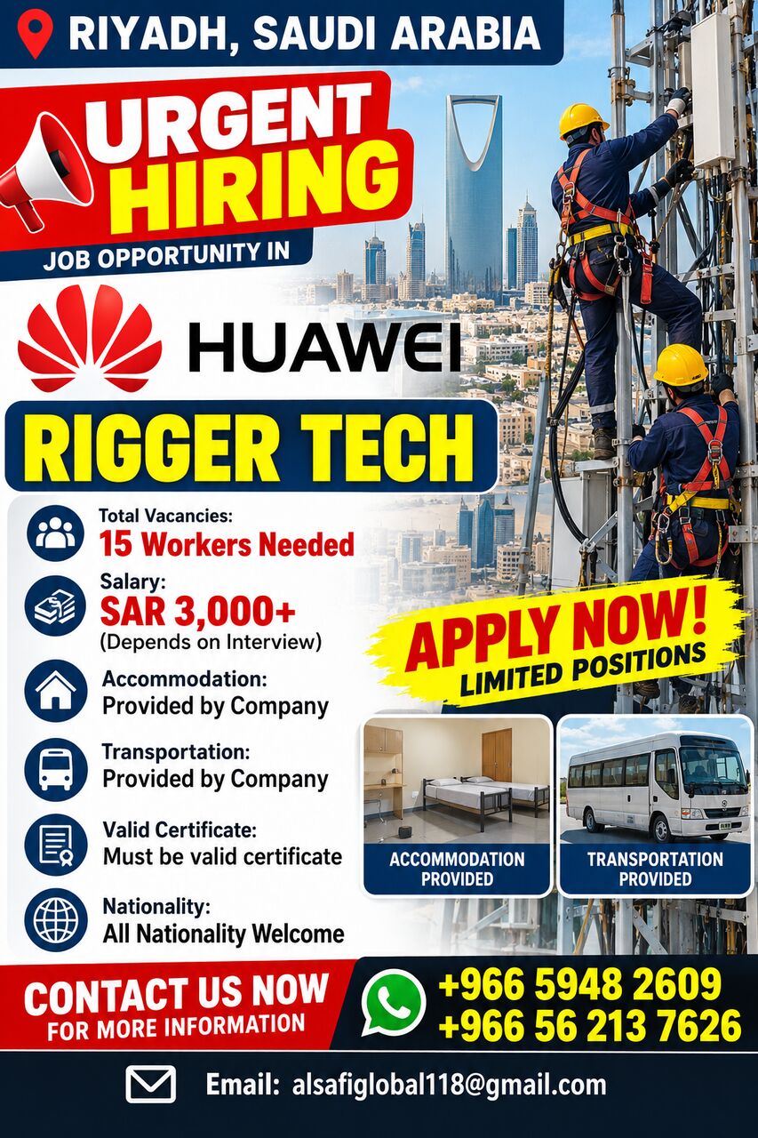 Riyadh, Cleaning, Immediately Urgent Hiring Rigger Tech