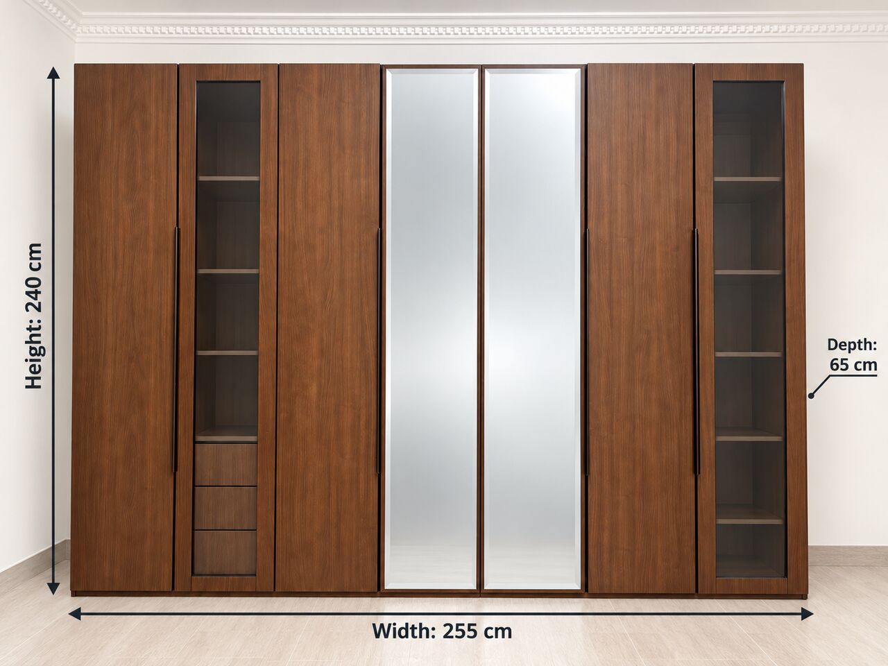 Al Rabwah, Furniture, SAR 1500,  Brown Wood-look Wardrobe With Mirrors