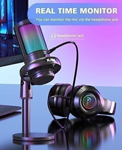 Riyadh, Electronics, SAR 75,  NJSJ USB Microphone - Condenser With Touch Mute, RGB - SAR 75 SAR