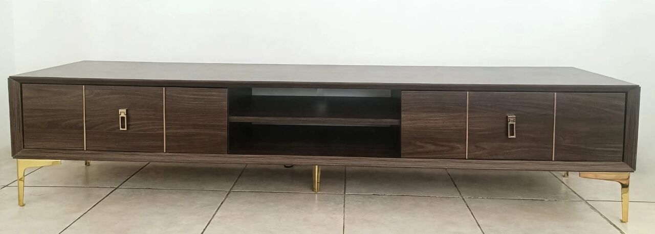 Riyadh, Furniture, SAR 800,  Luxury Modern TV Cabinet - Dark Walnut With Golden Legs - Like New