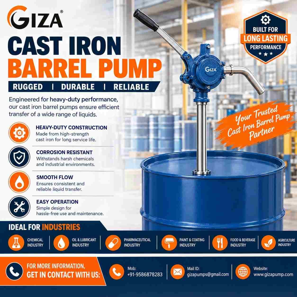 Ahmedabad, Wholesale Products, Durable Cast Iron Barrel Pump For Industrial Liquid Transfer