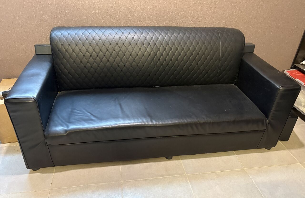 Madinah, Furniture, SAR 1500,  Black Leather Sofa Set &mdash; 4 Pieces