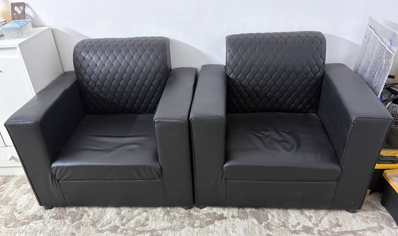 Madinah, Furniture, SAR 1500,  Black Leather Sofa Set &mdash; 4 Pieces