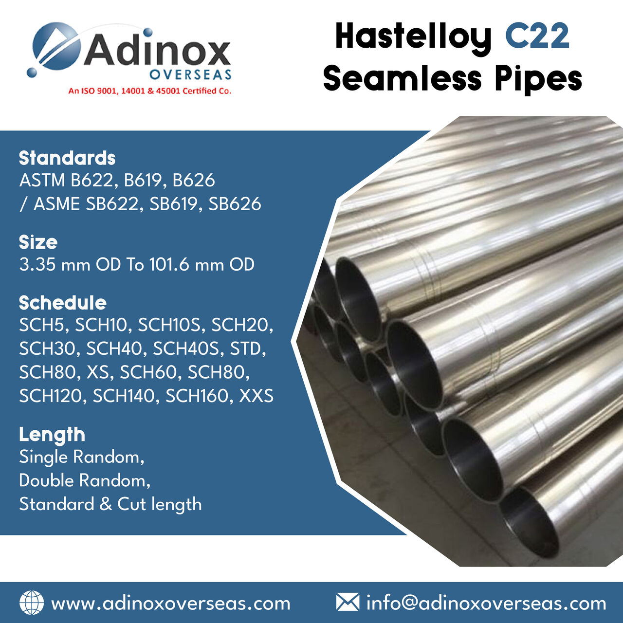 Mumbai, Construction, Hastelloy C22 Seamless Pipes Suppliers