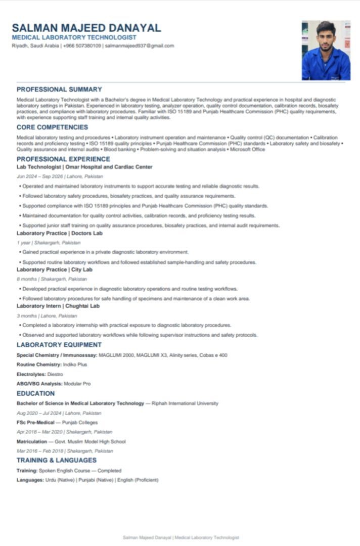 Riyadh, Job Seekers, Medical Lab Technologist