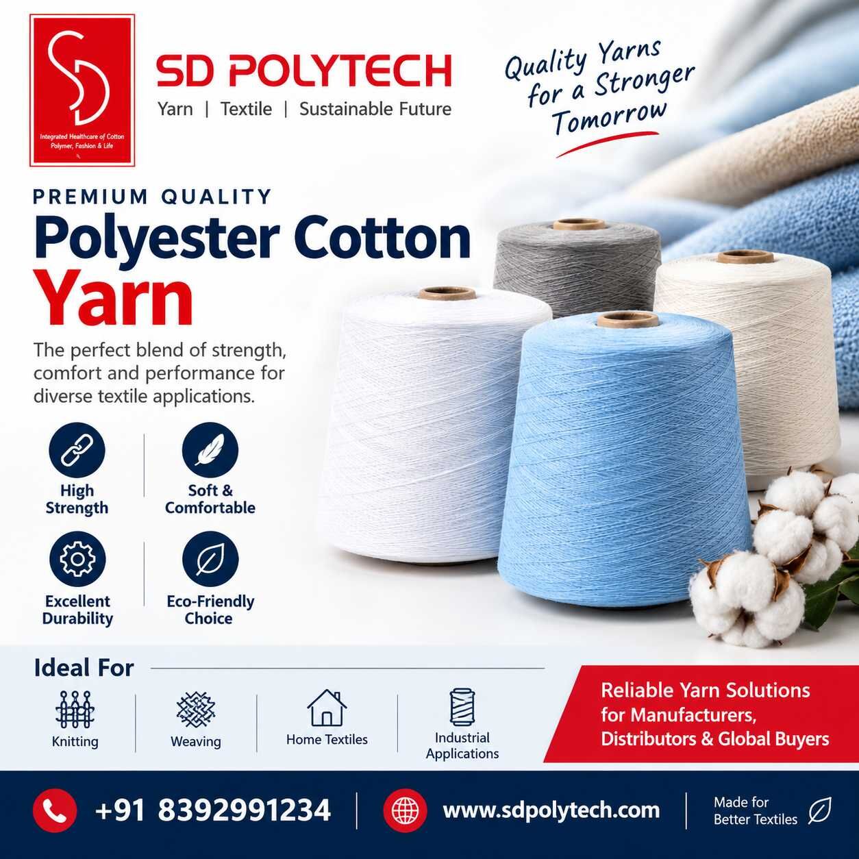 New Delhi, Electronics, Quality Polyester Cotton Yarn For Textile Industries | SD Polytech