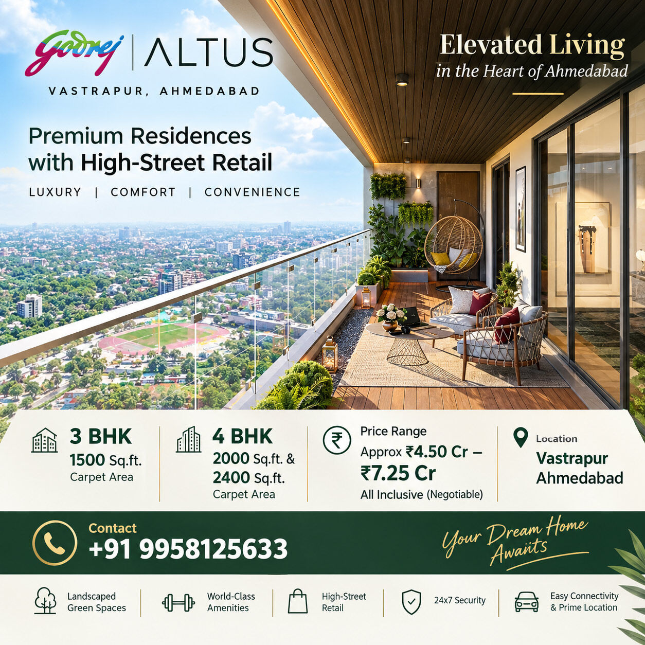 Ahmedabad, Real Estate For Sale, INR 39000000,  3 BR,  1500 Sq. Feet,  Does Godrej Altus Vastrapur Offer High-Street Retail Spaces?
