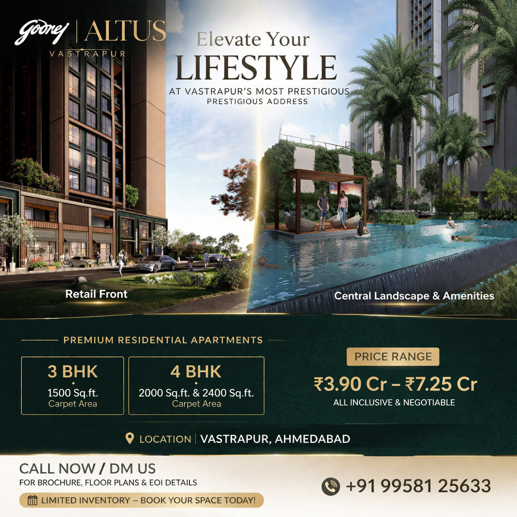 Ahmedabad, Real Estate For Sale, INR 39000000,  3 BR,  1500 Sq. Feet,  Does Godrej Altus Vastrapur Offer High-Street Retail Spaces?