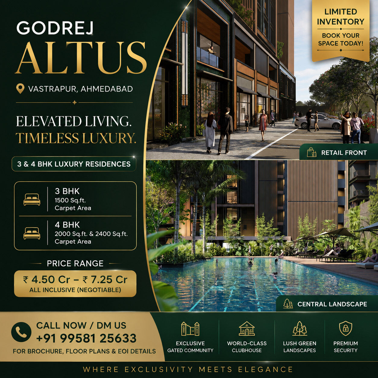 Ahmedabad, Real Estate For Sale, INR 39000000,  3 BR,  1500 Sq. Feet,  Does Godrej Altus Vastrapur Offer High-Street Retail Spaces?