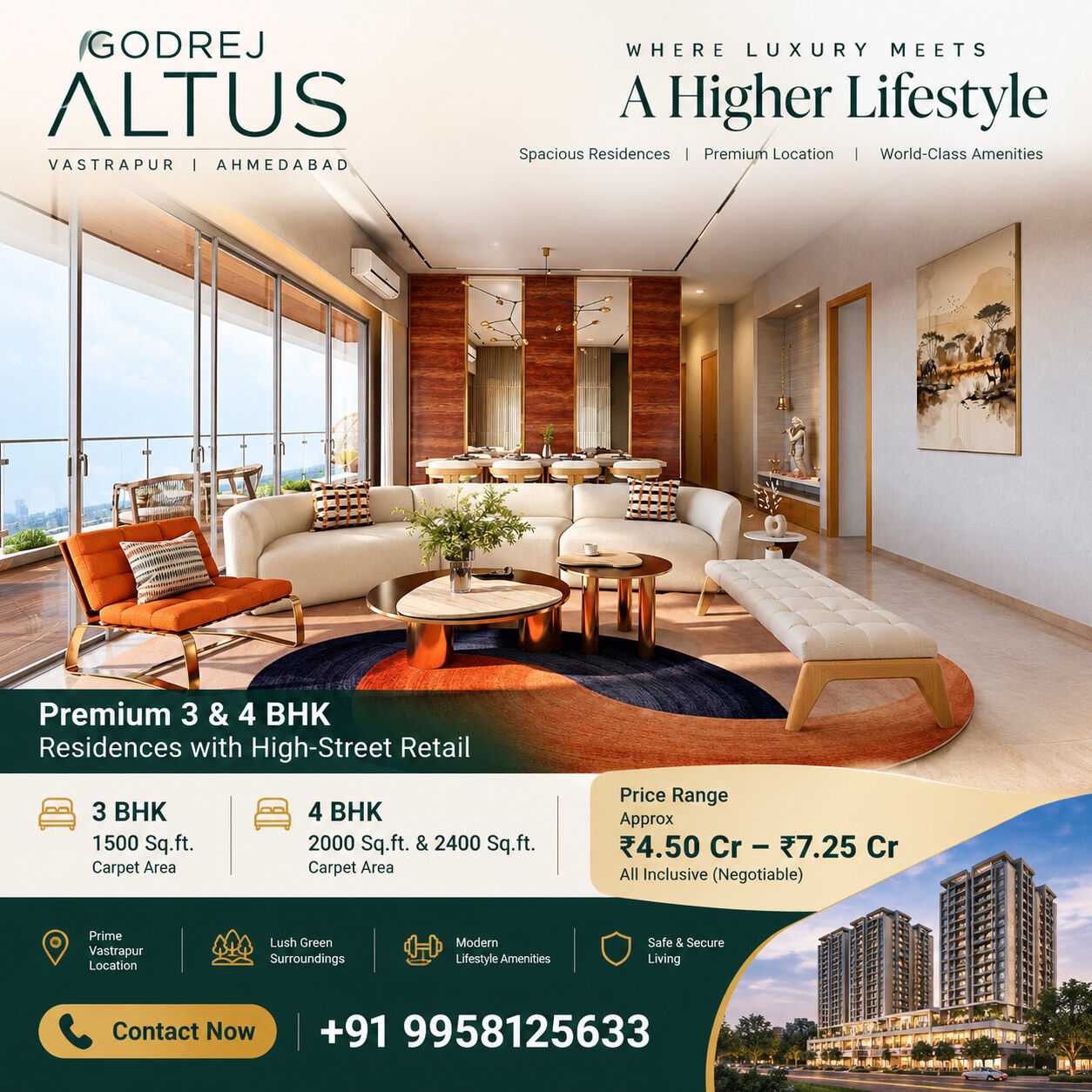 Ahmedabad, Real Estate For Sale, INR 39000000,  3 BR,  1500 Sq. Feet,  Does Godrej Altus Vastrapur Offer High-Street Retail Spaces?