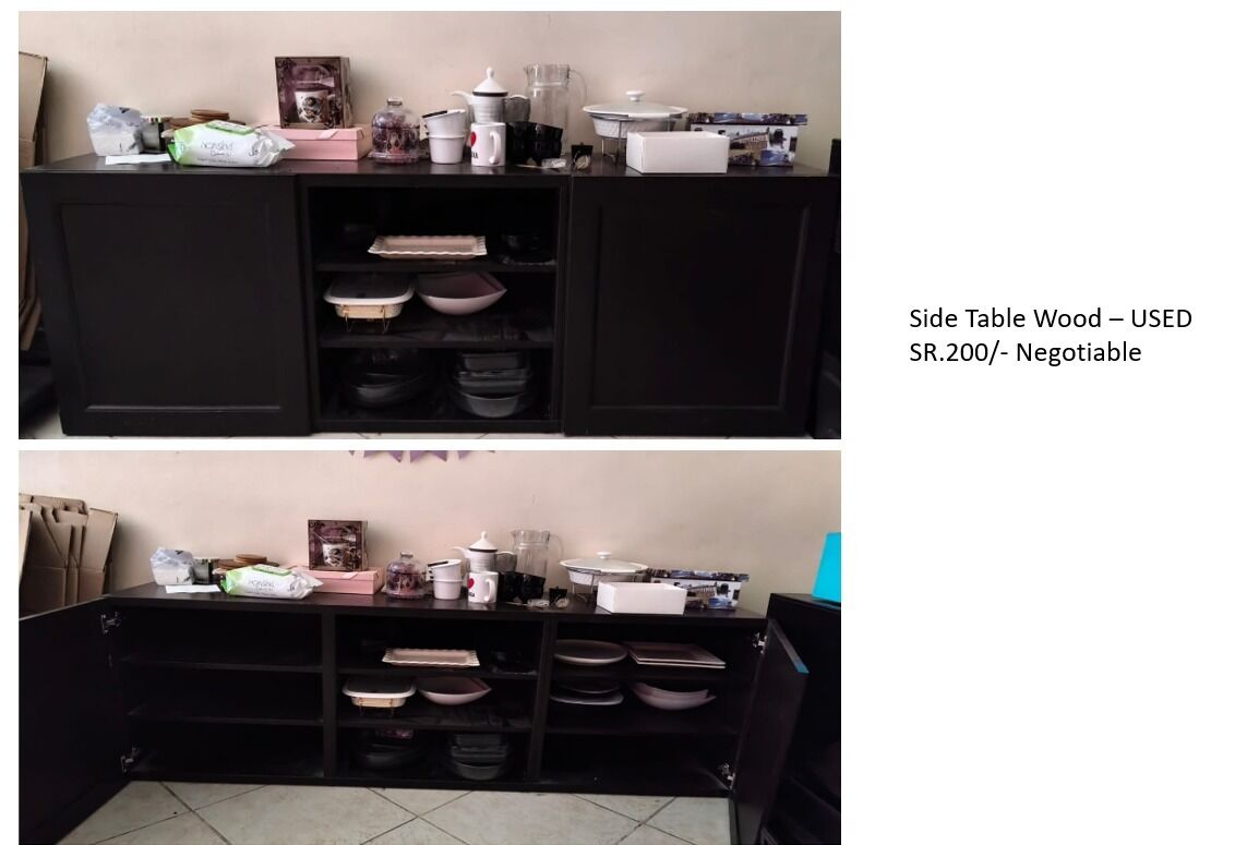 Al Malaz, Furniture, SAR 200,  Dark Brown / Black Wooden Buffet Cabinet & Side Table &ndash; Good Condition