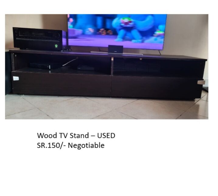 Al Malaz, Furniture, SAR 150,  Dark Brown Wooden TV Unit / Console Table With Storage &ndash; Used
