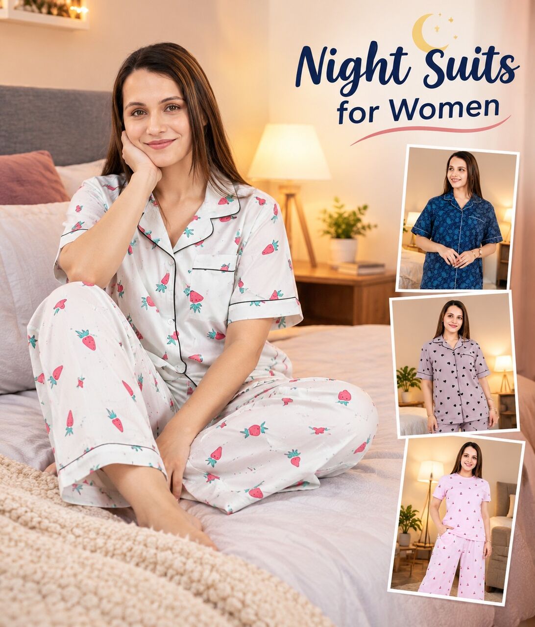Noida, Clothing & Accessories, INR 659,  Night Suits For Women With Soft Cotton Half-Sleeve Loungewear Sets