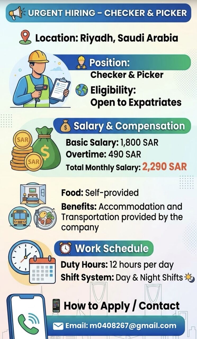 Riyadh, Jobs, URGENT HIRING!! Checker & Picker