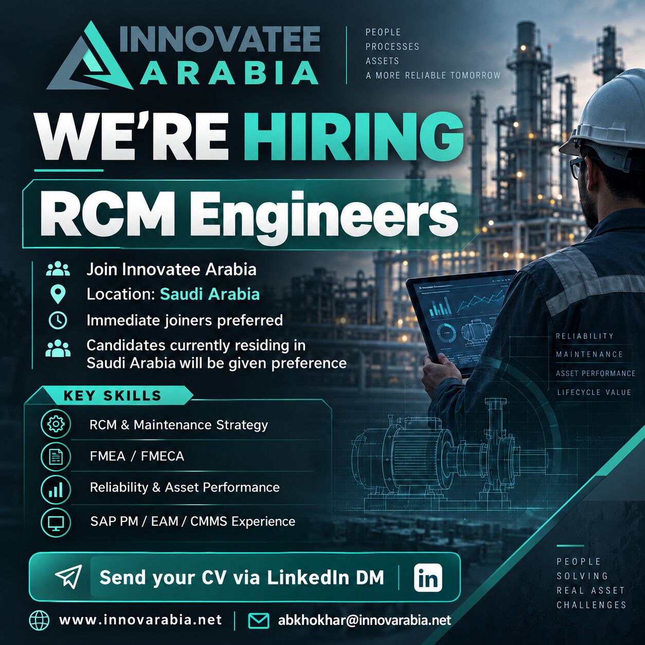 Riyadh, Jobs, Innovatee Arabia Is Looking For Experienced Reliability-Centered Maintenance (RCM) Enginee