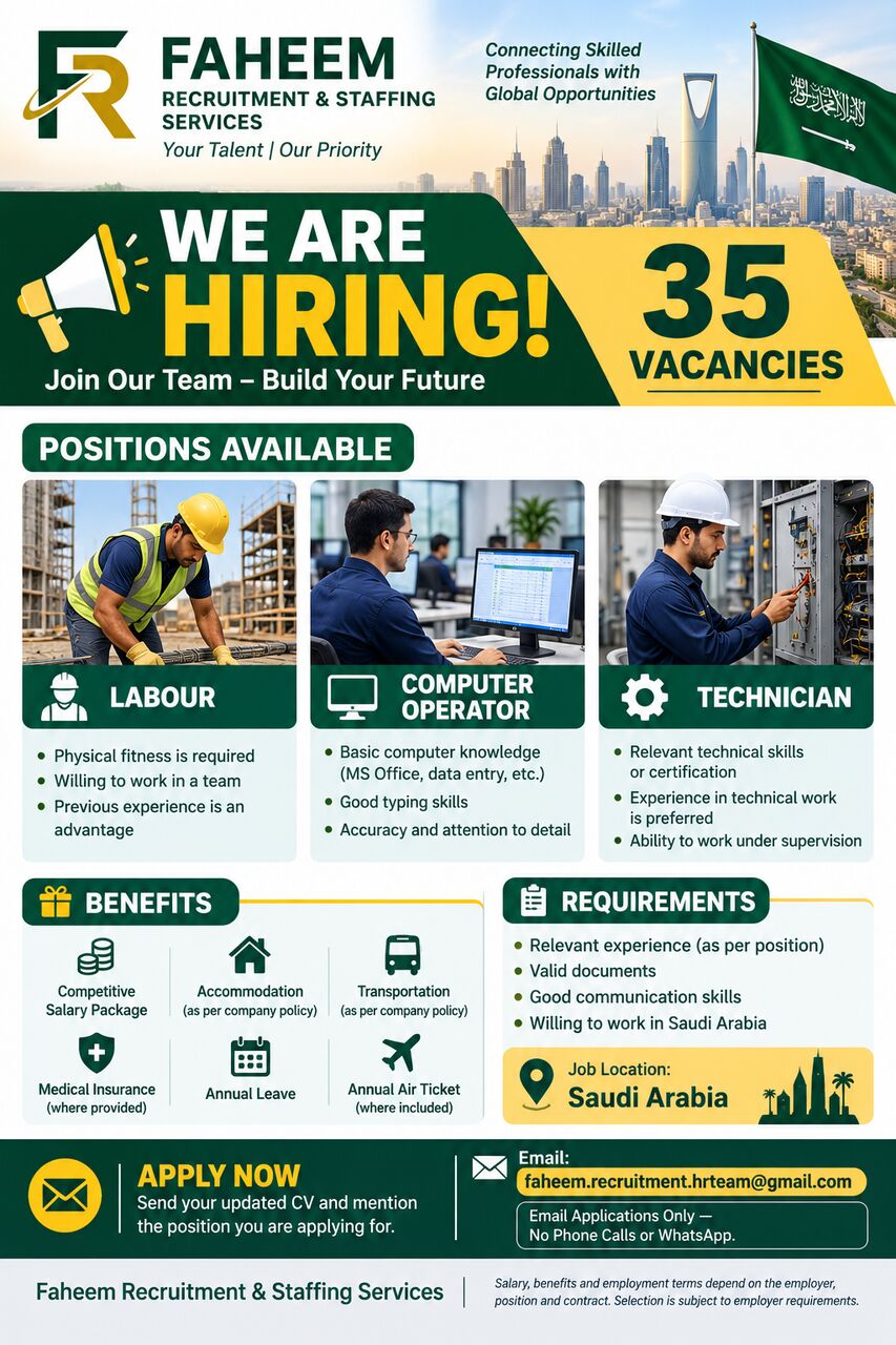 Riyadh, Jobs, WE ARE HIRING &ndash; 35 VACANCIES IN SAUDI ARABIA