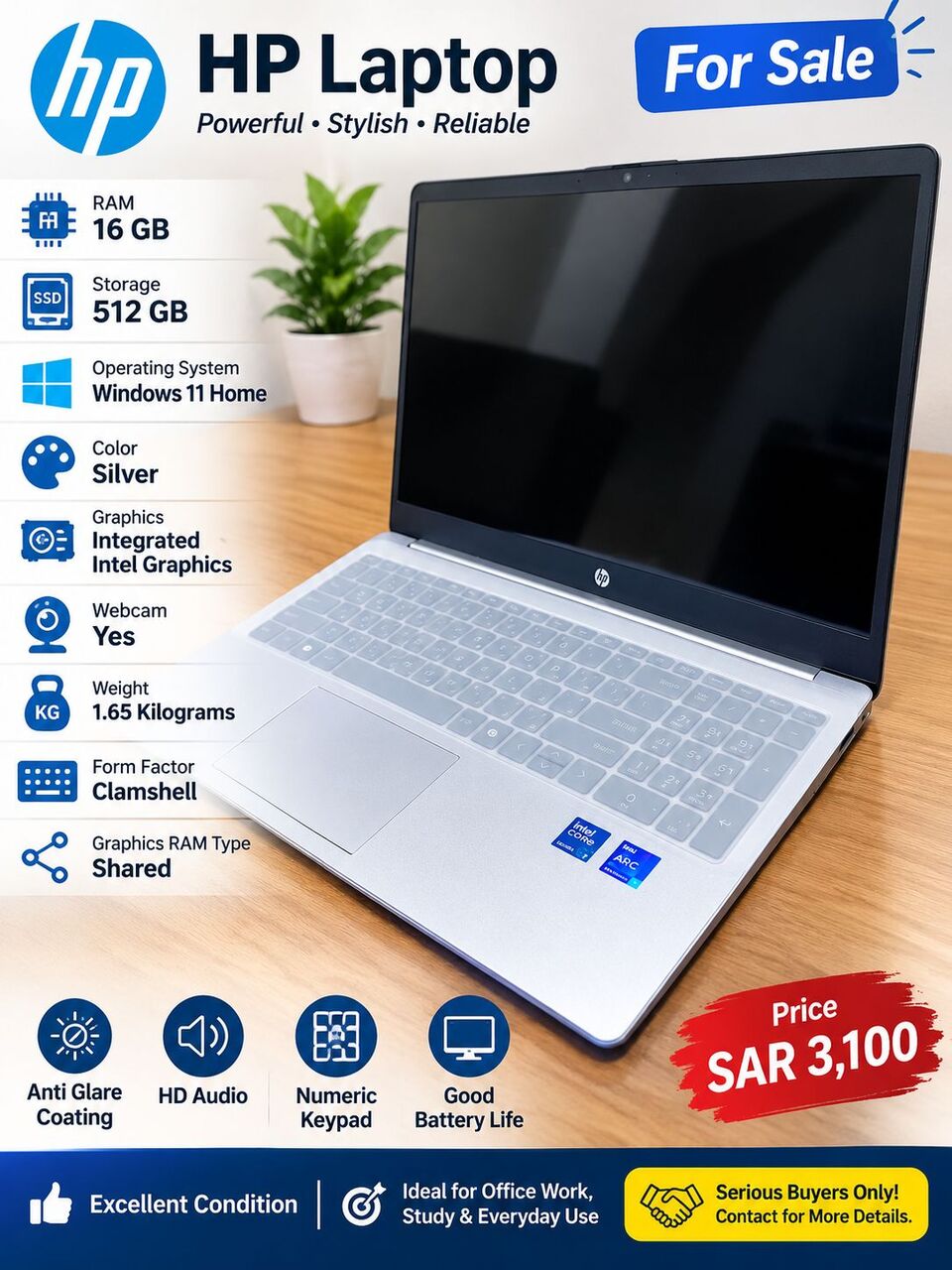 Riyadh, Computers, SAR 3100,  HP Laptop | 16GB RAM | 512GB SSD | Windows 11