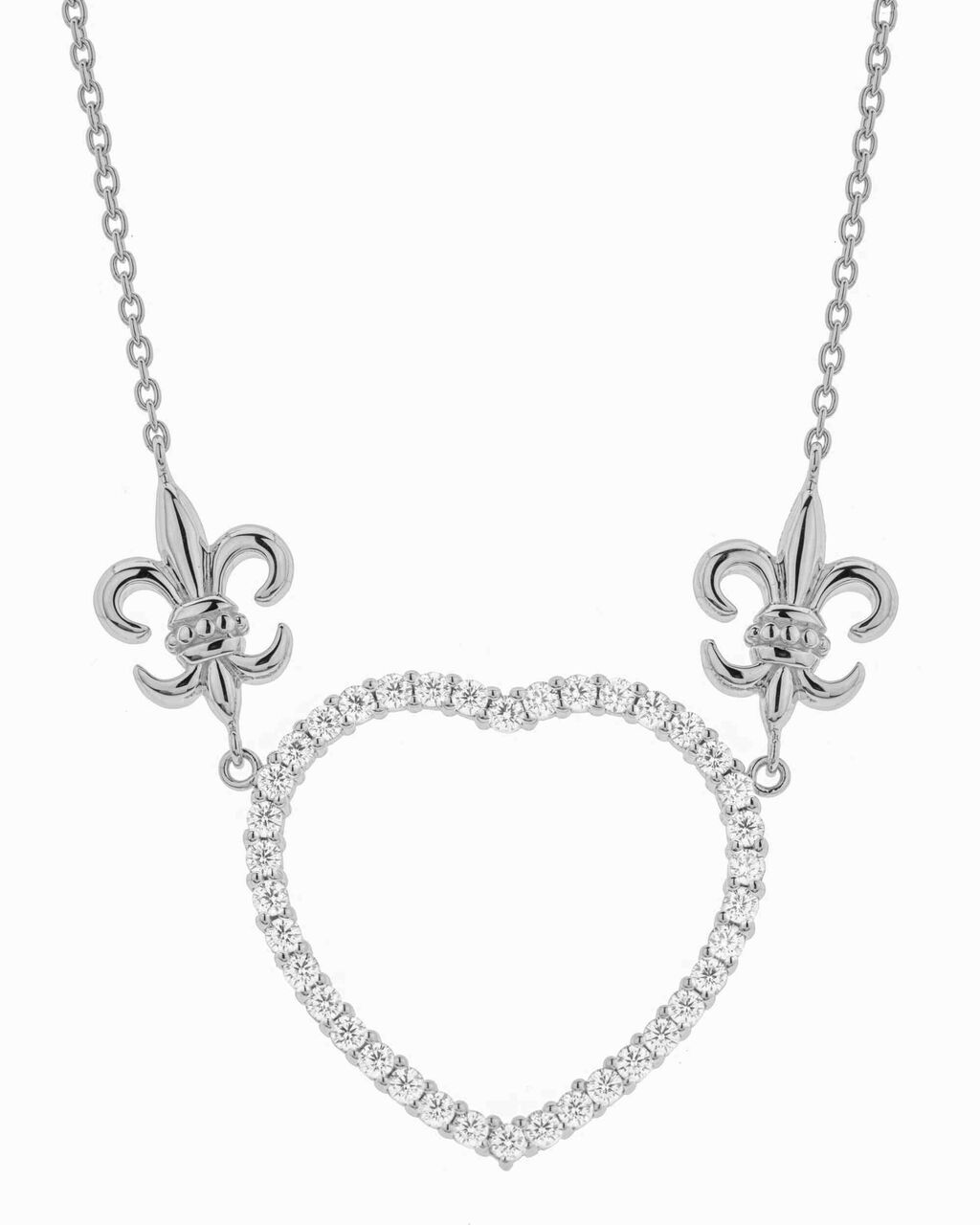New York, Jewelry, USD 200,  Fleur De Lis Open Heart Necklace With Cubic Zirconia