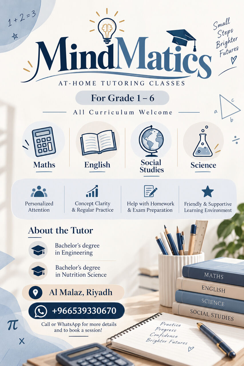 Al Malaz, Education, Female Tutor For Grade 1-6 📍al Malaz