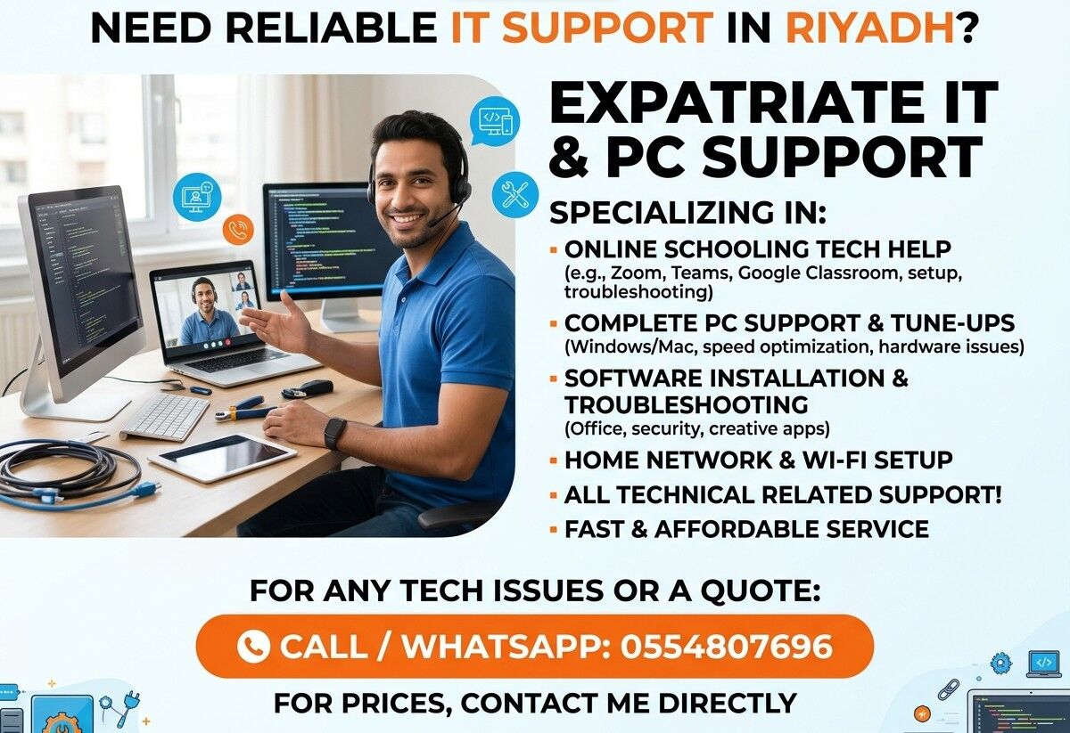 Riyadh, Computers, Reliable IT & PC Support | Online Schooling, Software & Technical Help
