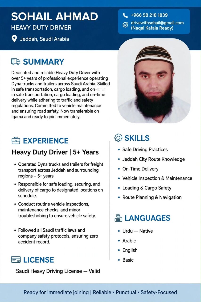 Jeddah, Job Seekers, Heavy Duty Driver