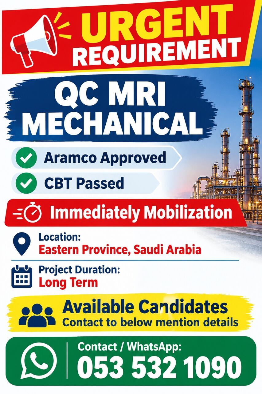 Riyadh, Jobs, Mechanical QCI Aramco Approved CBT Pass (MRI)