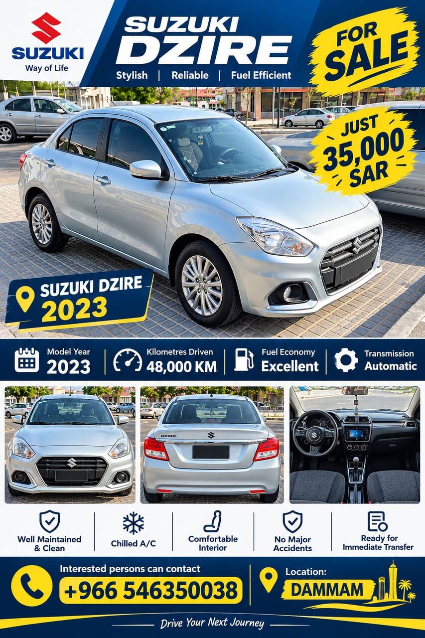 Dammam, Vehicles, Cars & Trucks , SAR 35000,  Suzuki Dzire,  2023,  Automatic,  48000 KM,  Car For Sale