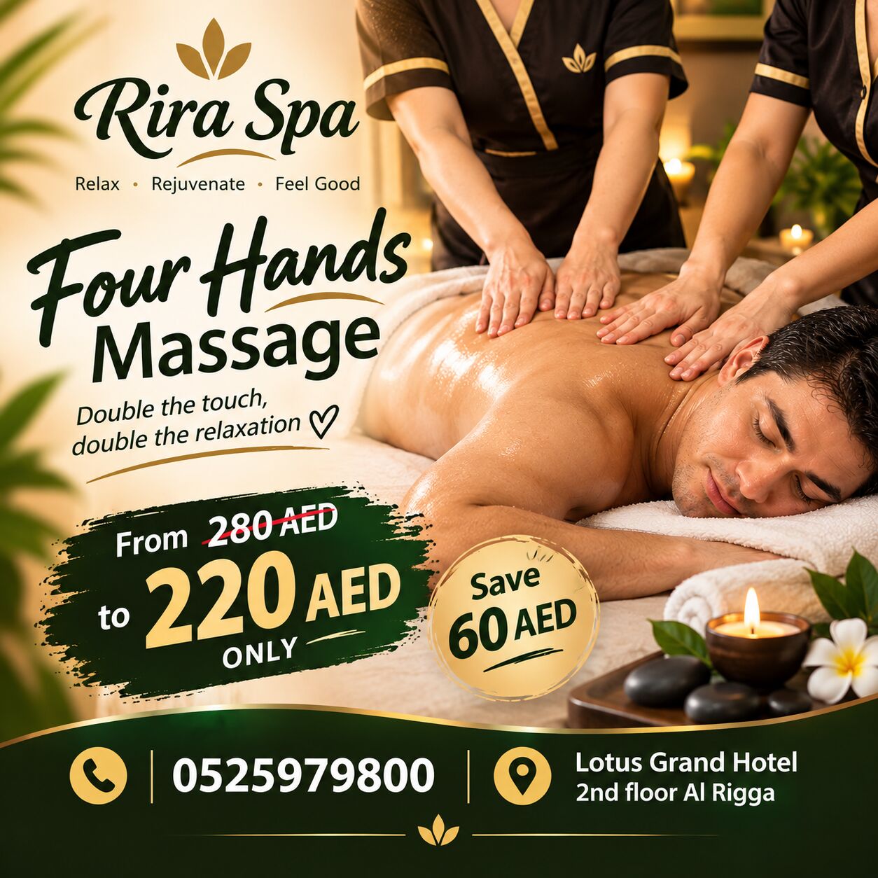 Al Rigga, Health, RIRA SPA OFFER FOUR HANDS FULL BODY MASSAGE FOR ONLY 220