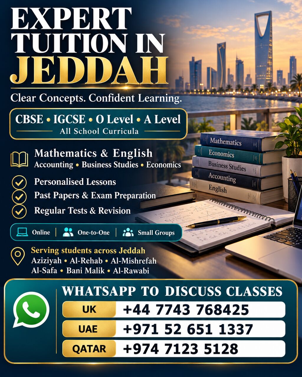 Bani Malik, Lessons Offered, Expert Tuition In Jeddah | CBSE, IGCSE, O Level & A Level | All School Curricula