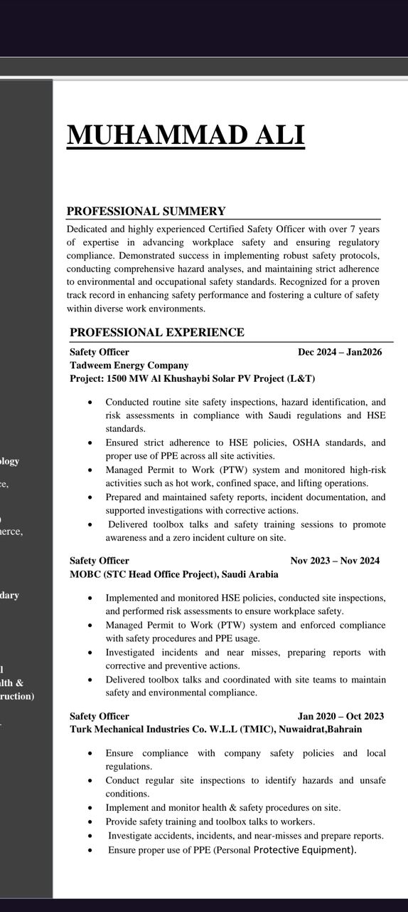 Riyadh, Job Seekers, Safety Officer