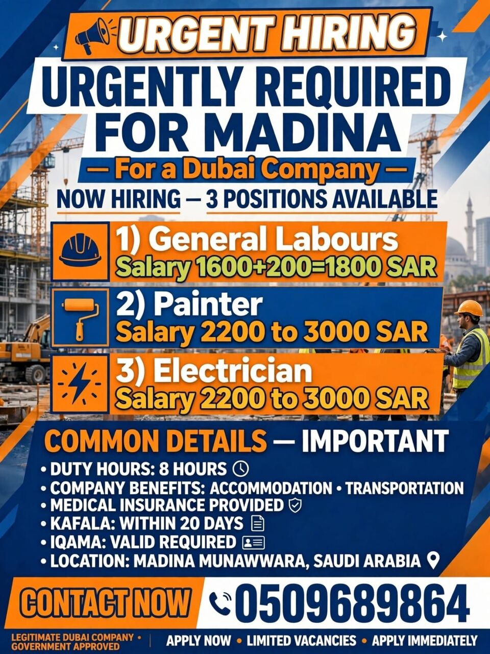 Riyadh, Jobs, GENERAL LABOURS, PAINTER, ELECTRICIAN