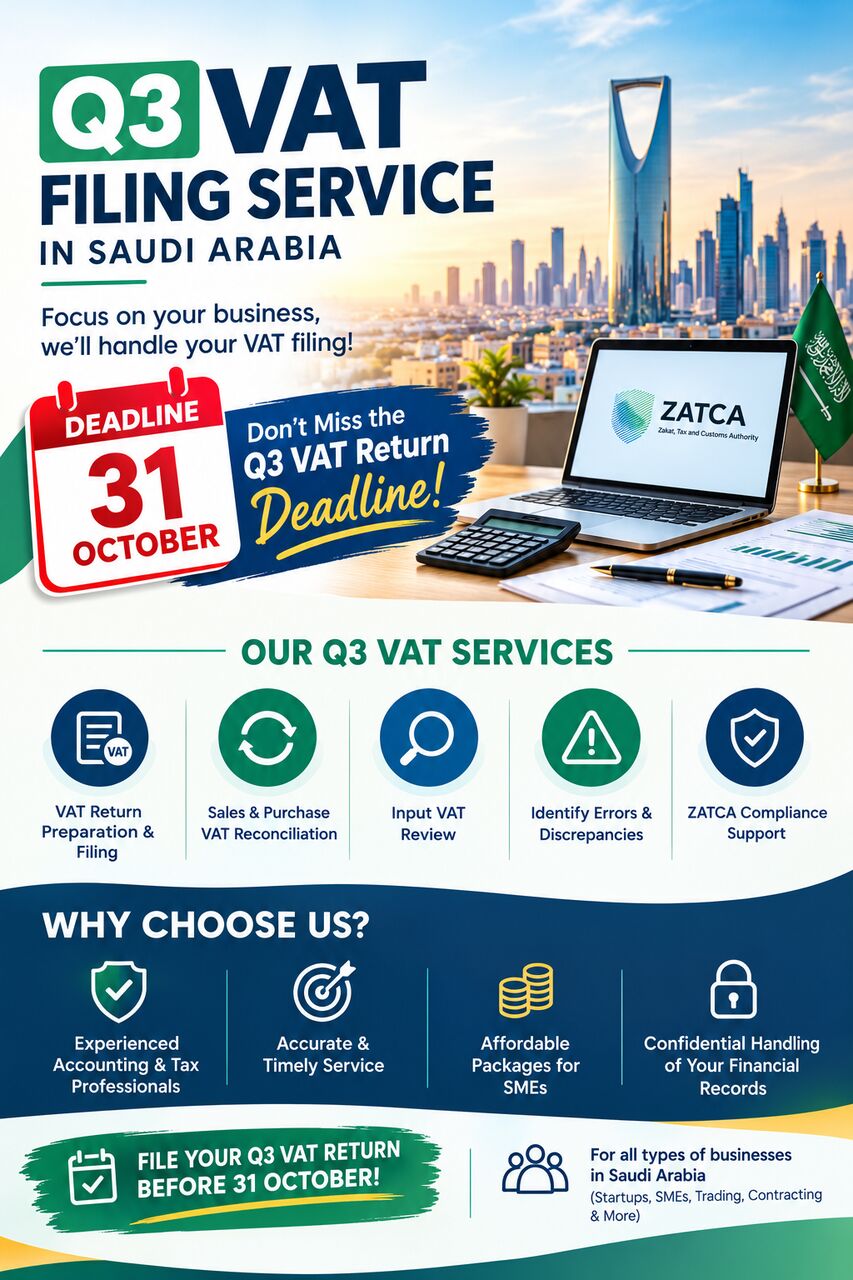 Riyadh, Tax Preparation, Q3 VAT Filing Support From An Expert