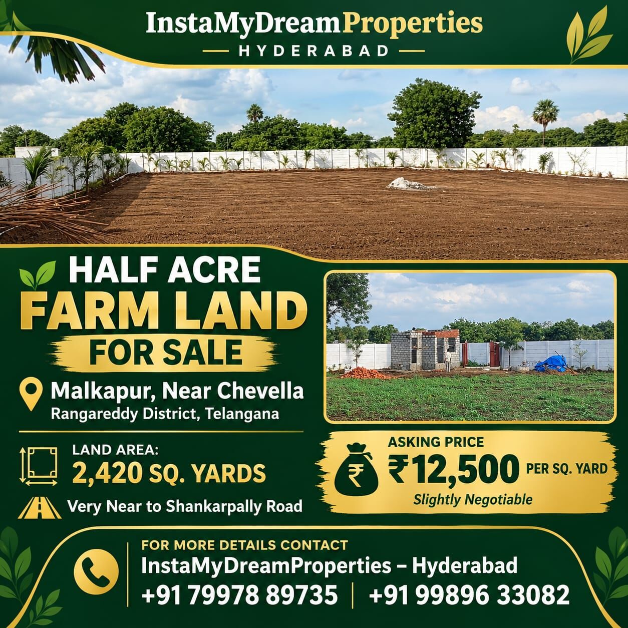 Hyderabad, Agricultural Land, INR 12500,  2420 Sq. Yard,  🌿 FARM LAND FOR SALE – MALAKAPUR, CHEVELLA 🌿  📍 Location: Malkapur Village, Chevella Ma