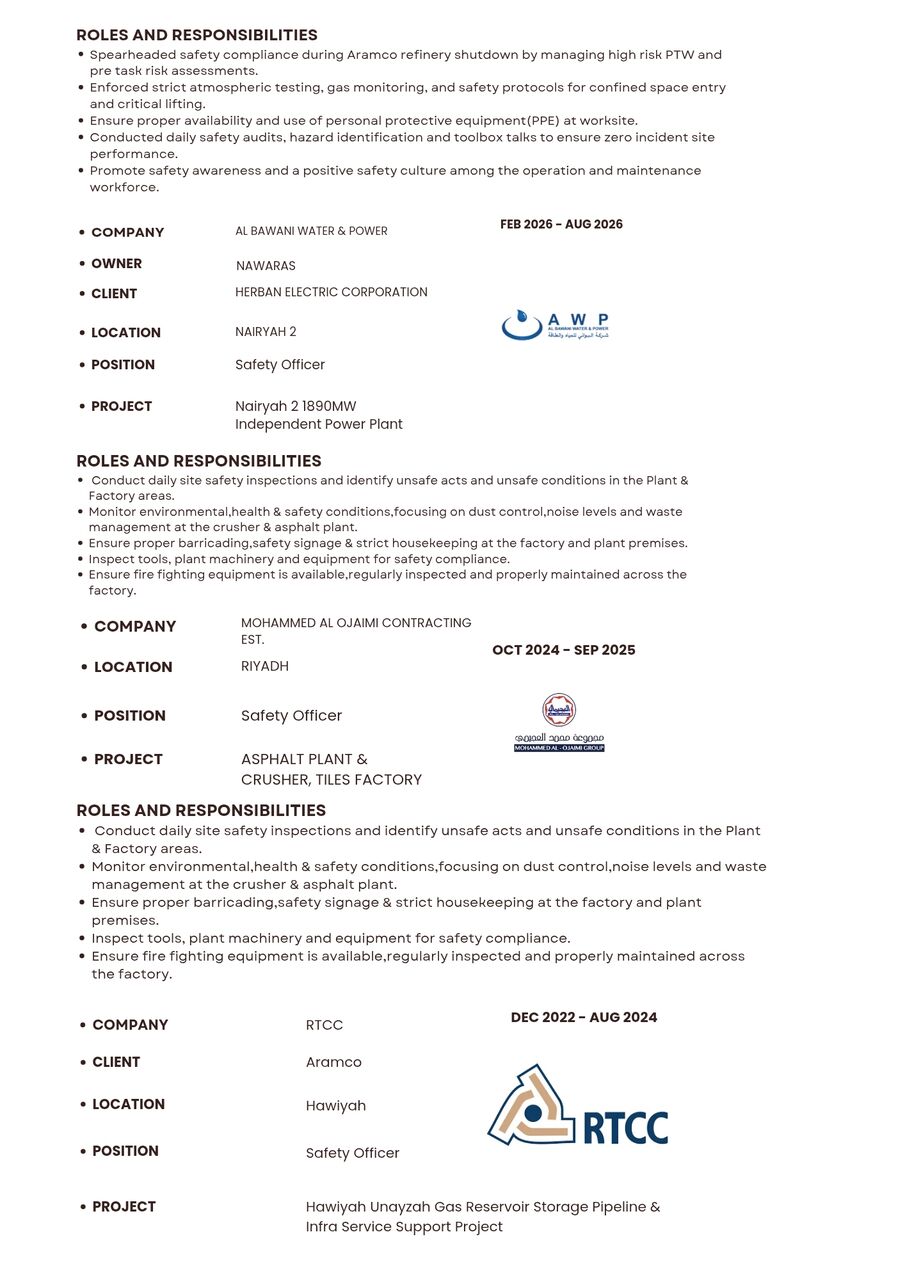 Jizan, Job Seekers, SAFETY OFFICER
