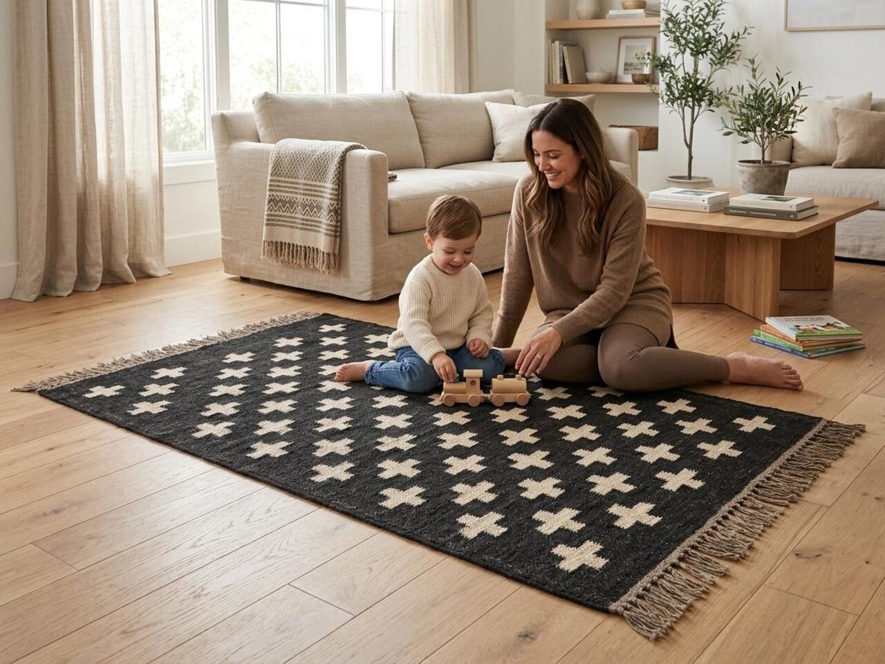 New York, Household Items, USD 100,  Kilim Area Rug | Black And Ivory Diamond Lattice Rug