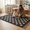 USD 100,  Kilim Area Rug | Black And Ivory Diamond Lattice Rug