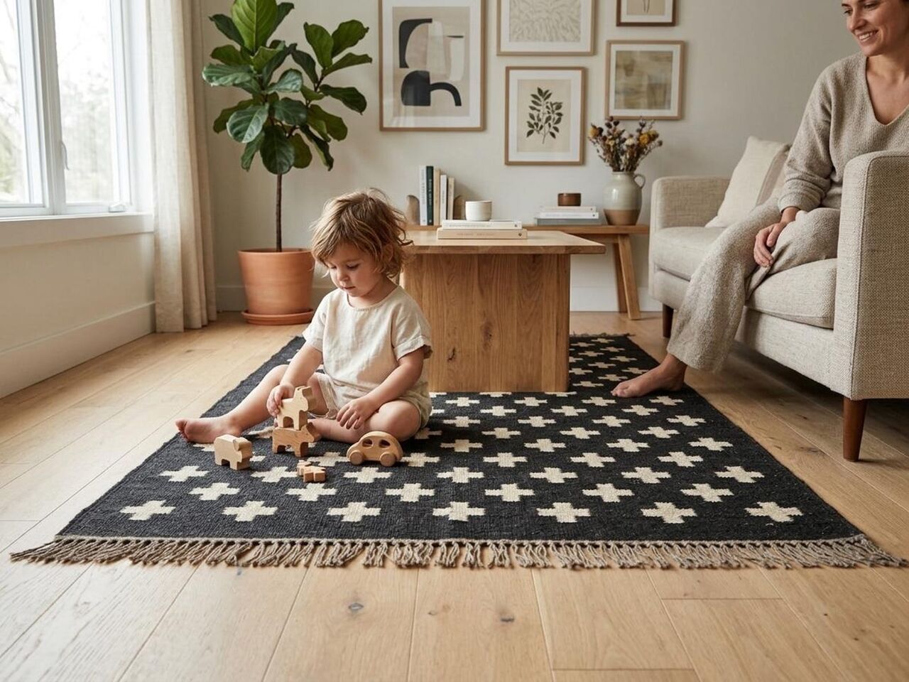New York, Household Items, USD 100,  Kilim Area Rug | Black And Ivory Diamond Lattice Rug