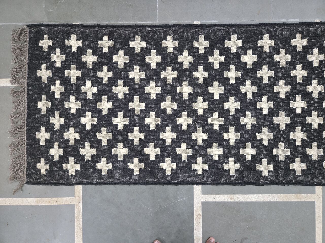 New York, Household Items, USD 100,  Kilim Area Rug | Black And Ivory Diamond Lattice Rug