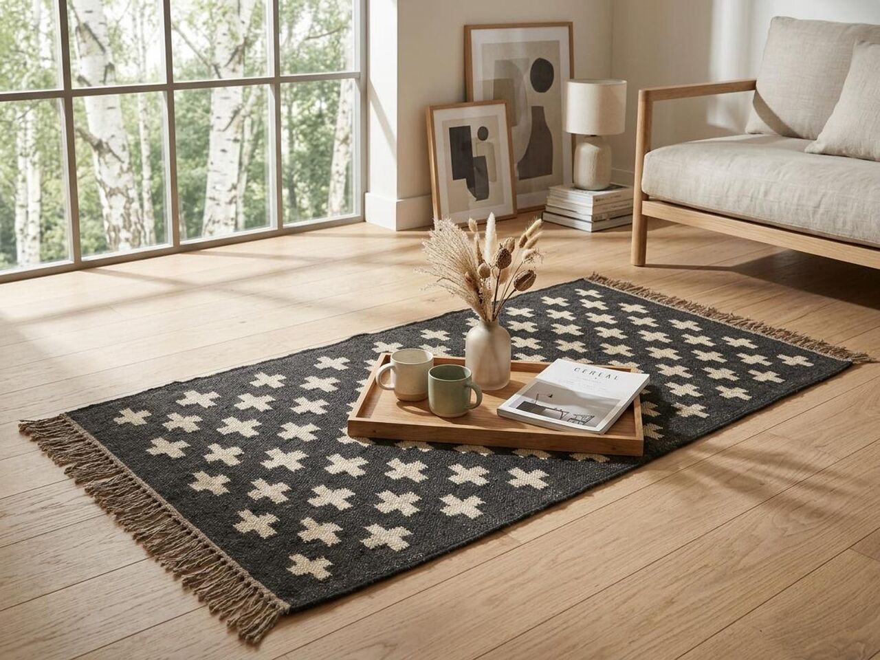 New York, Household Items, USD 100,  Kilim Area Rug | Black And Ivory Diamond Lattice Rug