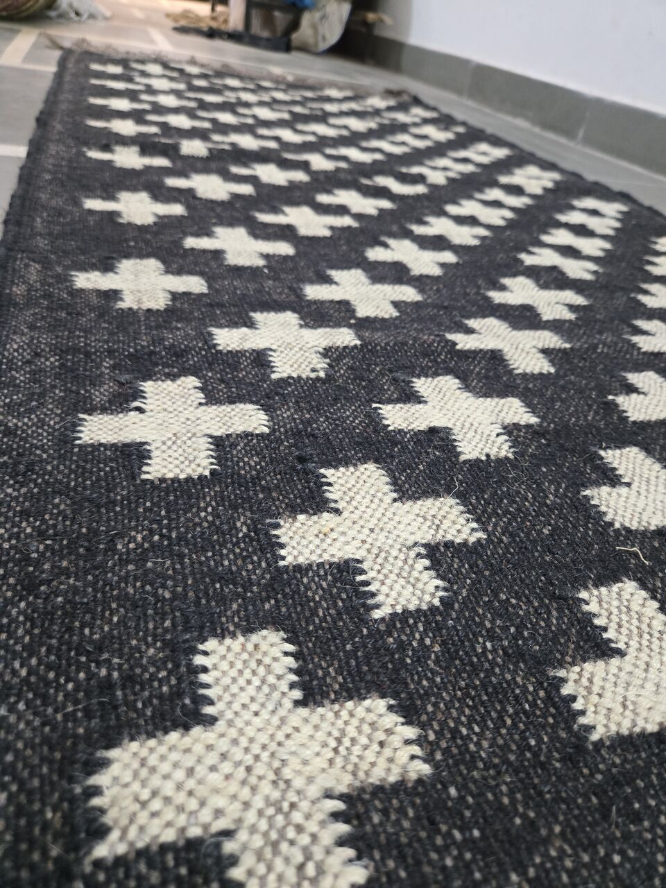 New York, Household Items, USD 100,  Kilim Area Rug | Black And Ivory Diamond Lattice Rug