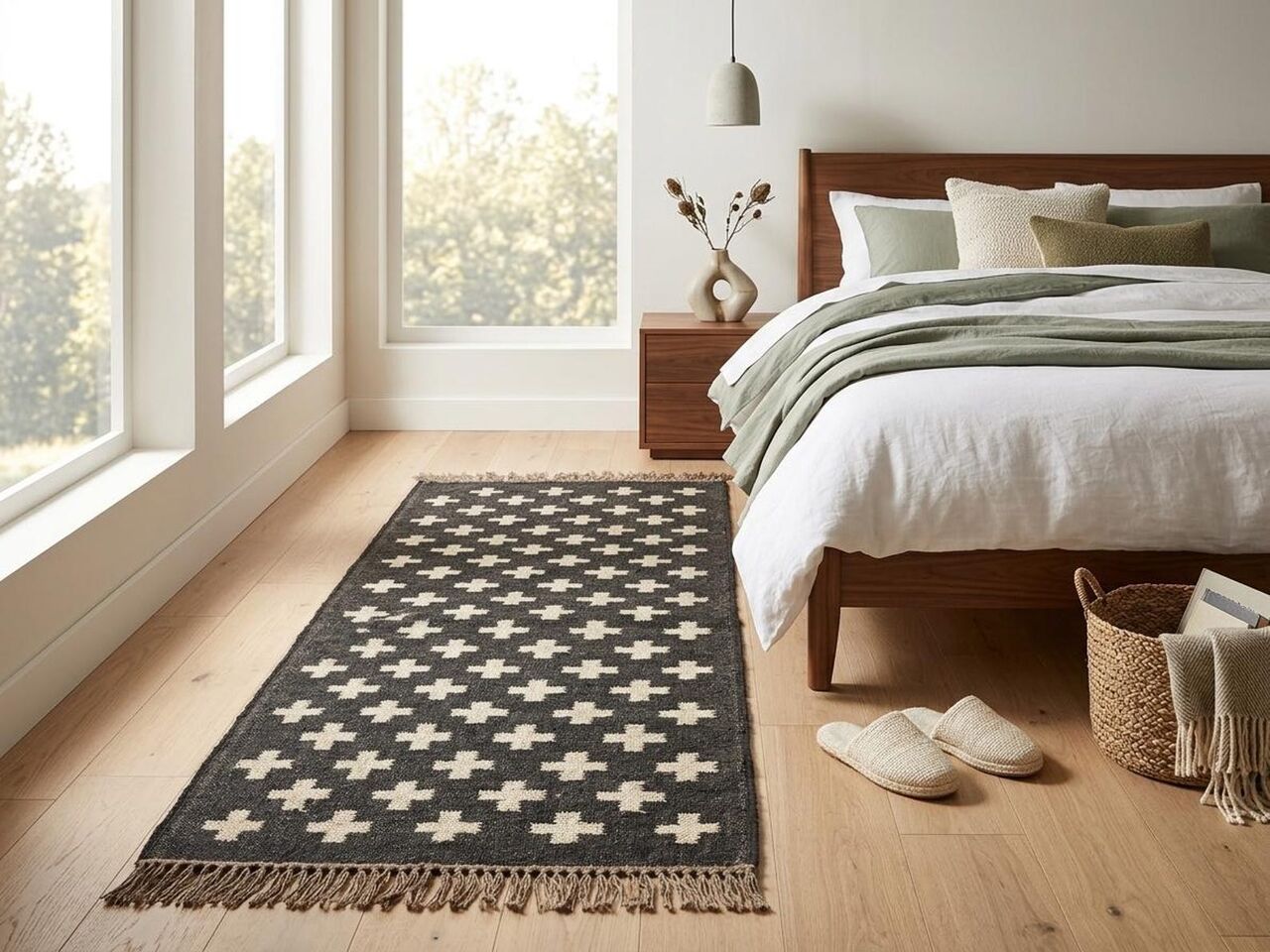 New York, Household Items, USD 100,  Kilim Area Rug | Black And Ivory Diamond Lattice Rug
