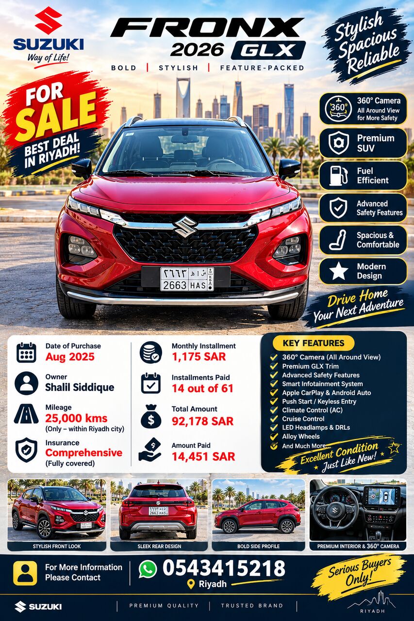 Riyadh, Vehicles, Cars & Trucks , SAR 1175,  Suzuki Fronx GLX 2026,  2026,  Automatic,  25000 KM,