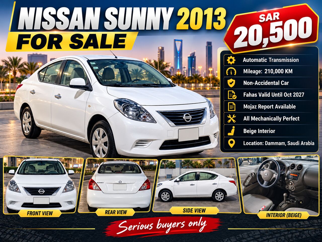 Dammam, Vehicles, Cars & Trucks , SAR 20500,  Nissan Sunny,  2013,  Automatic,  210000 KM,