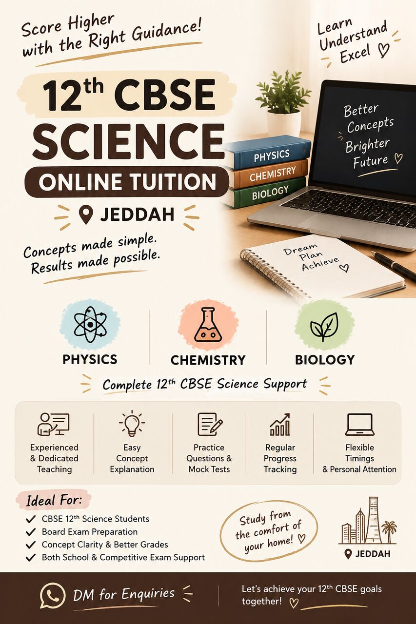 Jeddah, Lessons Offered, CBSE Class 12 Science Coaching | Online Classes
