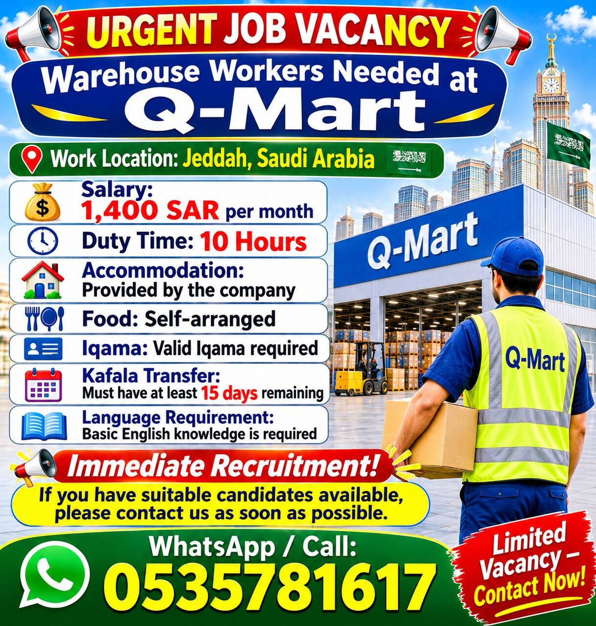 Jeddah, Jobs, Hiring For Q-Mart Werehouse Job