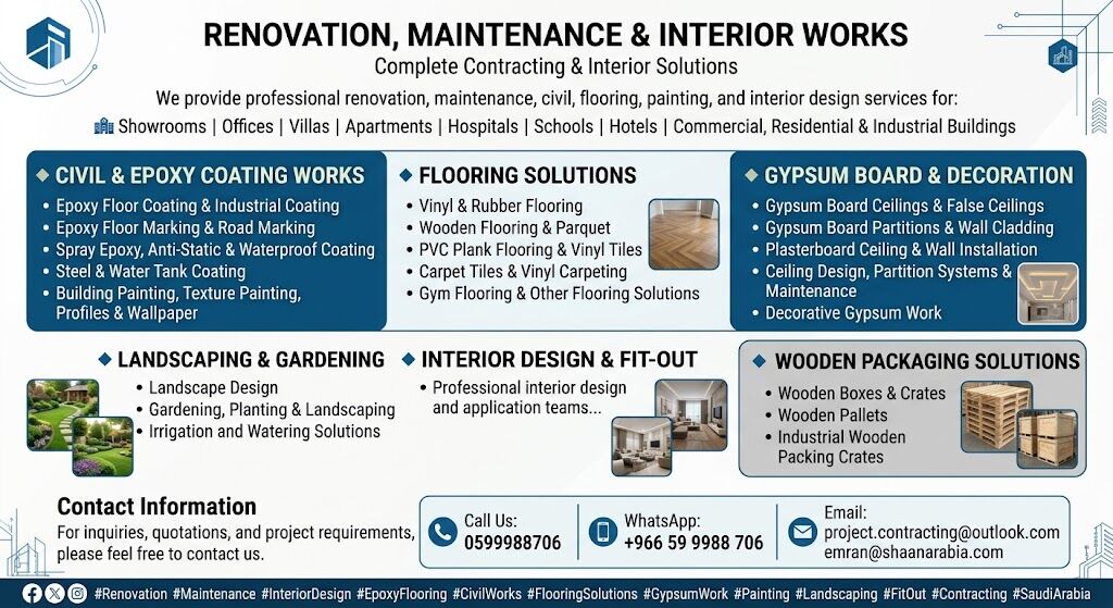 Dhahran, Construction, OUTLET FITTINGS EXPERTS Showrooms | Offices | Interior Design | Renovation | 0599988706..,