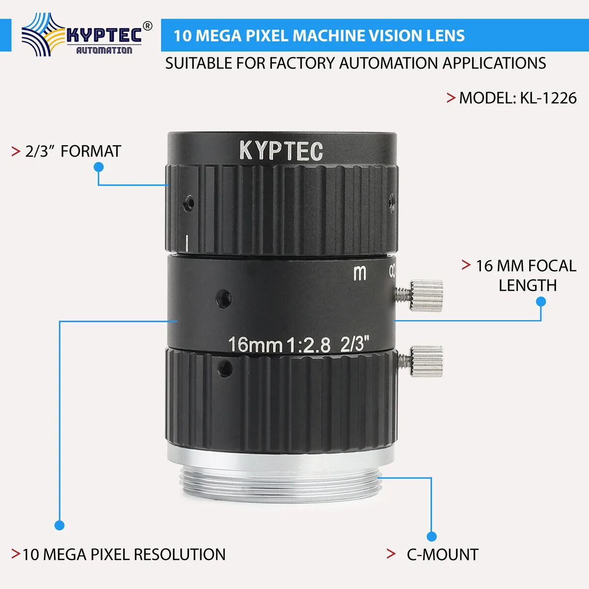 New Delhi, Electronics, INR 8995,  16 MM 10 MP Precision-Inspection Machine Vision Lens For 2/3-Inch Industrial Cameras | C-M