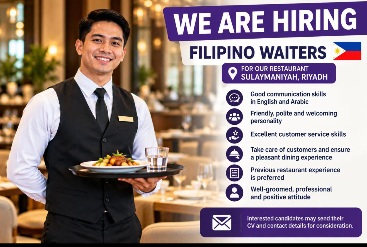 Riyadh, Jobs, Philipino Waiters Required