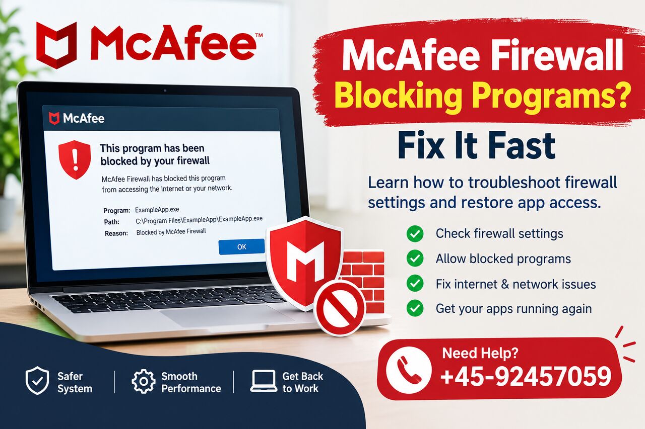 Copenhagen, Technical, McAfee Firewall Blocking Programs? Fix It Fast | +45-92457059